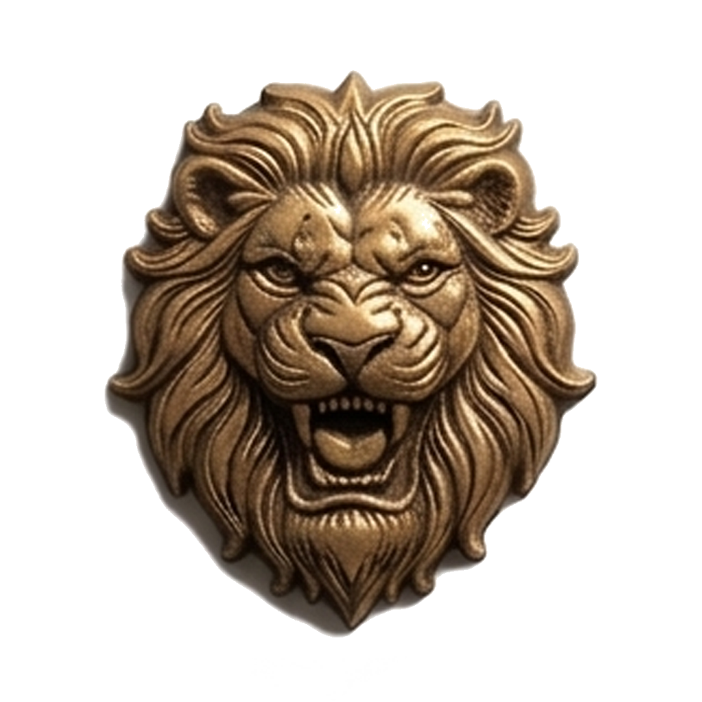 Lion Head Bronze Bas Relief
