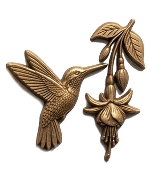 Hummingbird & Fuchsia Bronze Bas Relief
