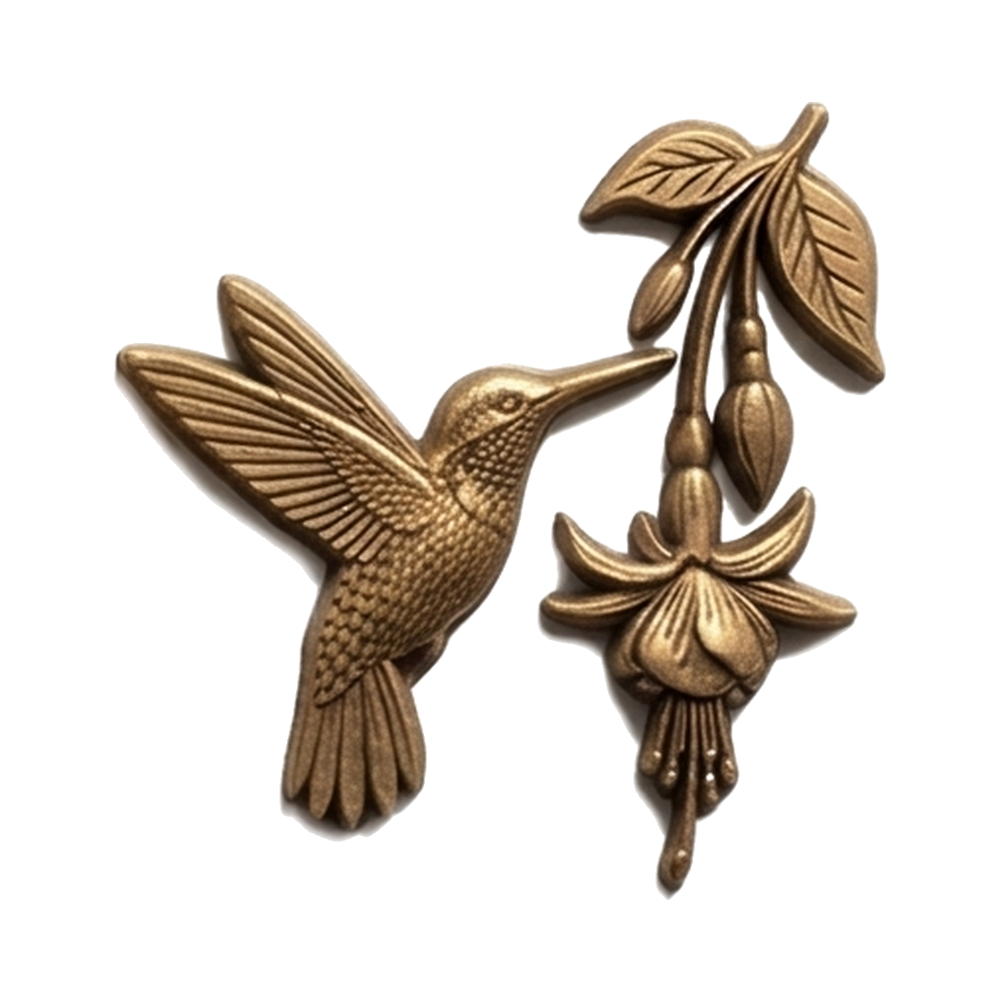 Hummingbird & Fuchsia Bronze Bas Relief