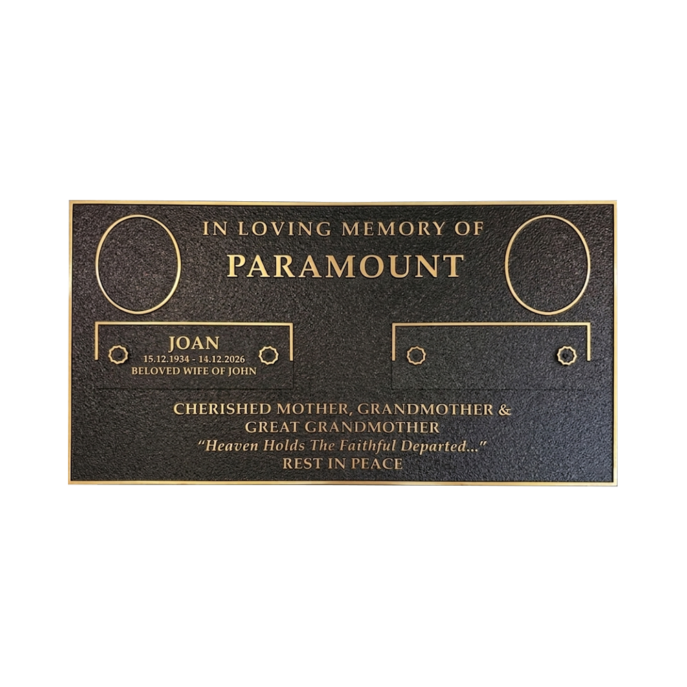 Single Side by Side Left-Hand Interchangeable Bronze Memorial Plaque